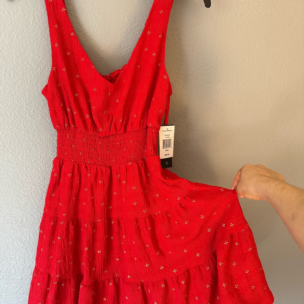 City triangles Red short Sleeveless Dress with gold Accents